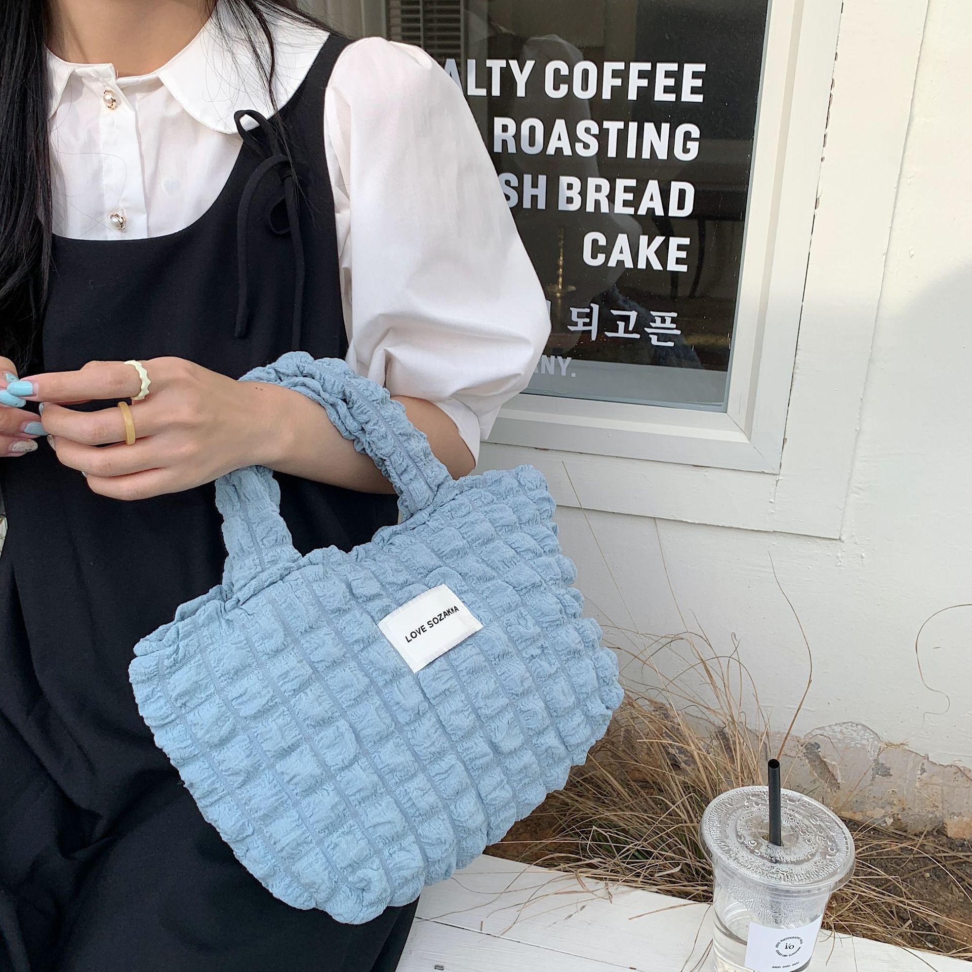 Bubble Handbag Women's Shoulder Bag Casual Solid Canvas Tote_voghion.com