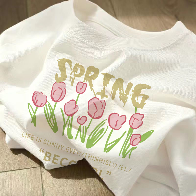 Cherry Maruko de manga corta imprimió la camiseta de manga corta delgada de moda de estilo coreano de moda de las mujeres de la camiseta blanca