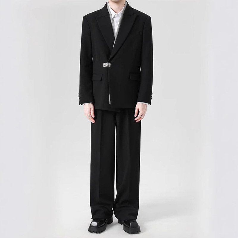 New Chinese Style Men's Wedding Suit Set Groom's Formal Wear Chinese-Style Suit Jacket Stylish Dress with Metal Clasp
