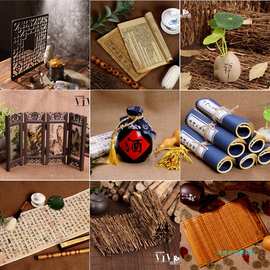 HHZZ古风仿古摄影道具套装网店拍摄道具中国风拍照背景布古装汉服