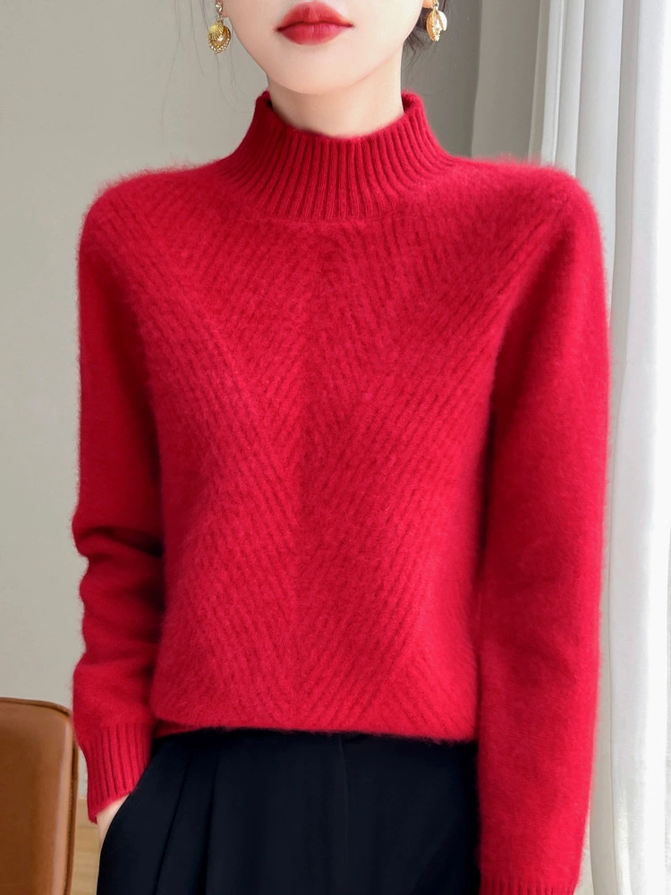 Демисезонный шерстяной цветной свитер, длинный рукав, oversize