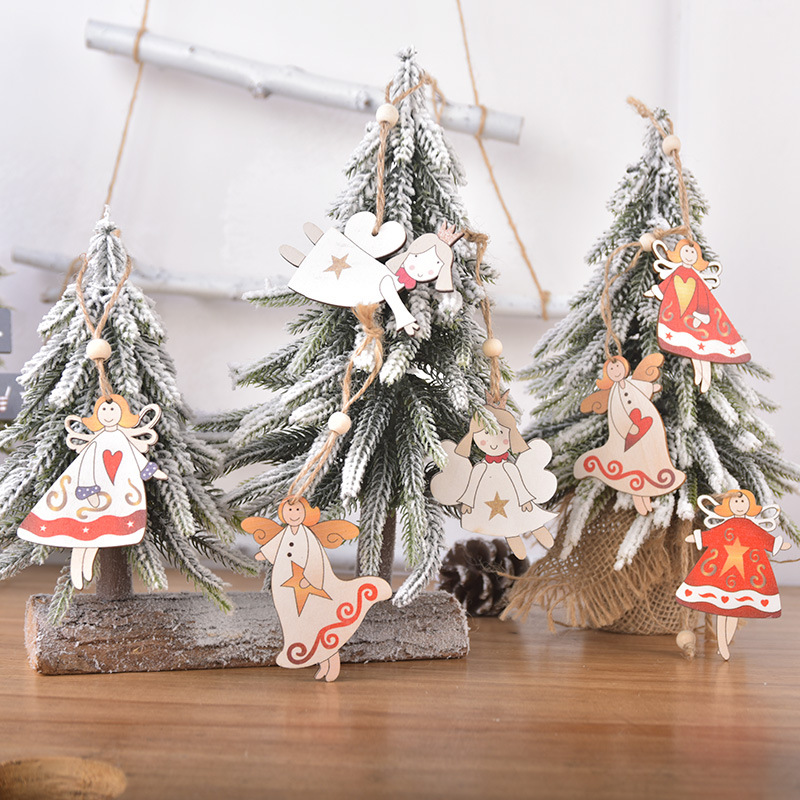 Christmas Cross-border Christmas Decorations Creative Double-sided Painted Wooden String Hangings Cute Angel Christmas Tree Ornaments