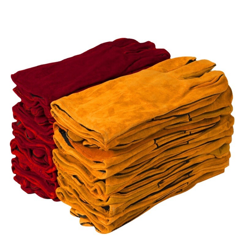 Fábrica directa de soldadura de guantes de soldadura de cuero de vaca resistente al desgaste soldadura por chispa larga pieles gruesas resistentes al desgaste