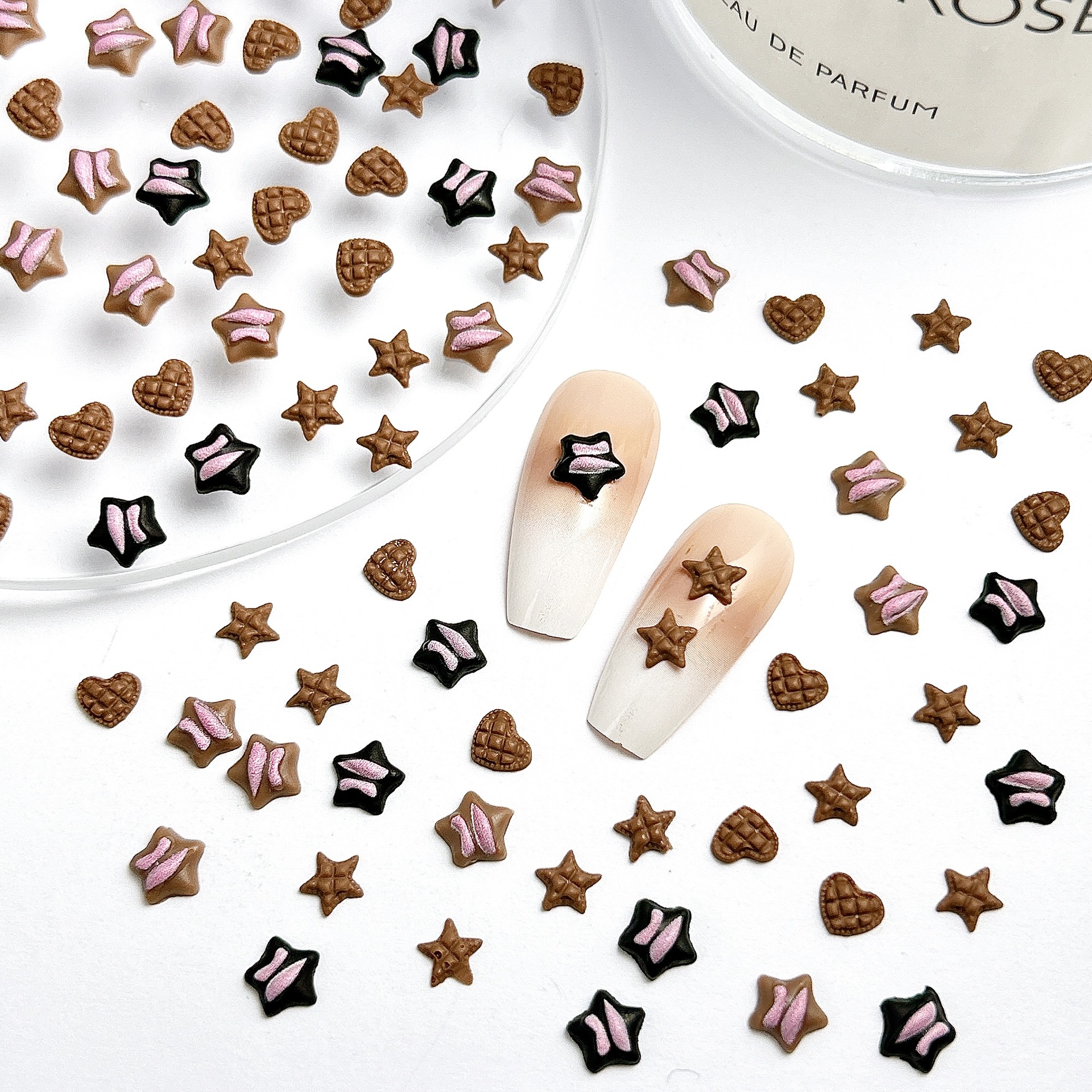 Plaid Resin Heart Five-Pointed Star Nail Art Jewelry Flats Colorfulful Girl Nail Accessories DIY Accessories Wholesale