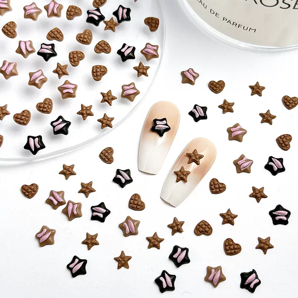 Plaid Resin Heart Five-Pointed Star Nail Art Jewelry Flats Colorfulful Girl Nail Accessories DIY Accessories Wholesale