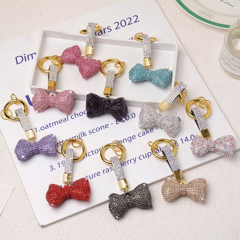 Diamond-Encrusted Rhinestone Bow Keychain Car Keychain Pendant Backpack Pendant Headphone Cover Women's Birthday Gift