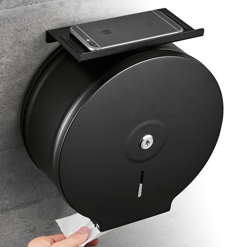 Wholesale large roll paper box wall-mounted bathroom large paper toilet paper holder public hotel commercial stainless steel 304 paper