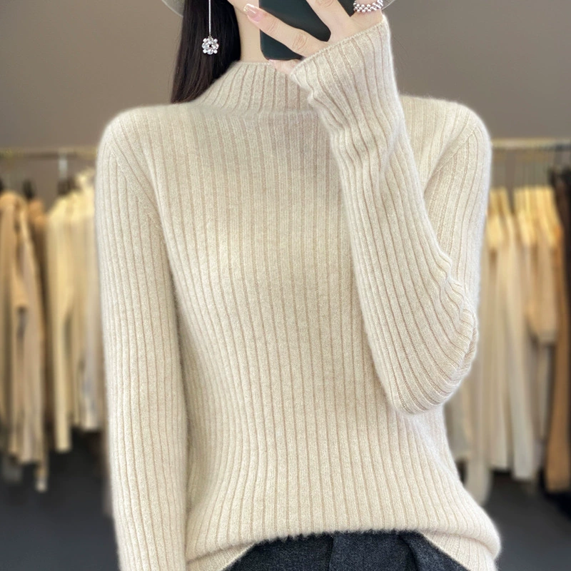 100 Свитер из чистой шерсти, Женская осенне-зимняя новая водолазка, свитер с высоким воротом, вязаная Базовая рубашка с внутренним верхом