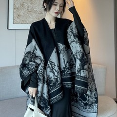 小众设计感开叉斗篷大披肩女秋冬空调房保暖双面针织高端披风外搭