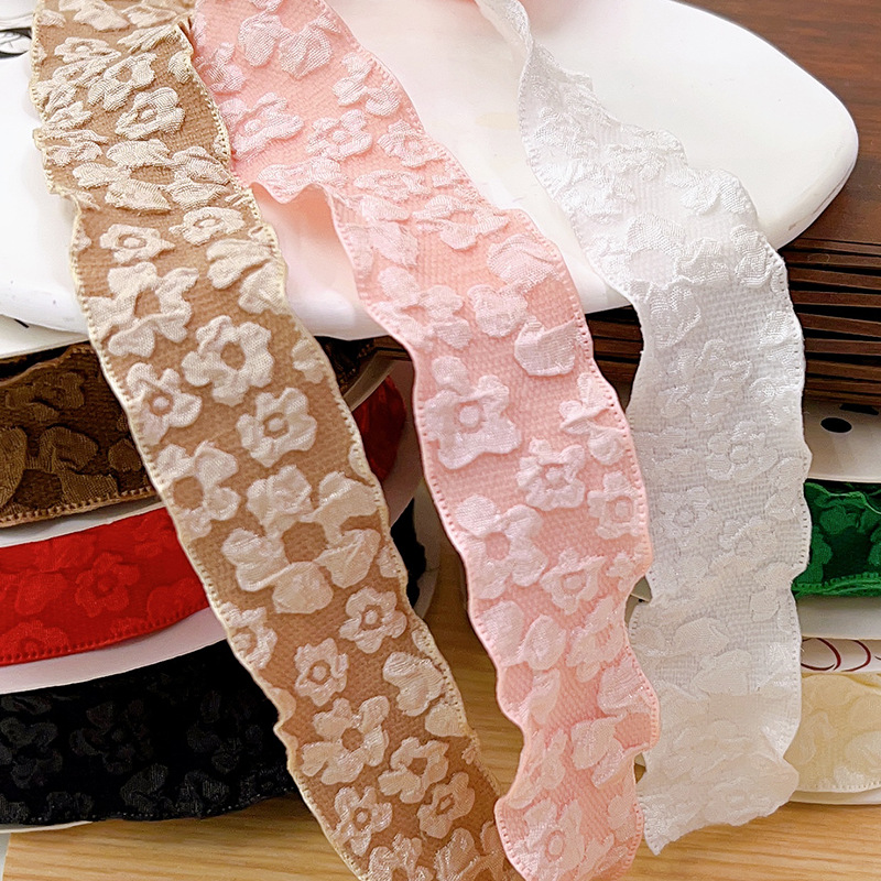 4.0CM加宽褶皱丝带 浮雕小花碎花丝带 皱纹丝带花束鲜花材料批发