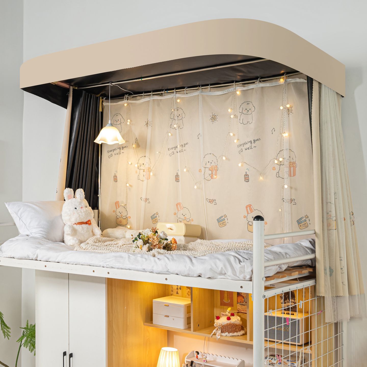 Cortina de cama de órbita de tipo u dormitorio de estudiantes universitarios cortina de sombra fuerte doble deslizante cortina de riel dormitorio cortina de sombra hilo de cinta