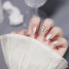 B586 Butterfly Love Trapezoid Long-Style Plaster Glue Bow Detachable Wearable Nail Tips—Factory Direct, Drop Shipping Available