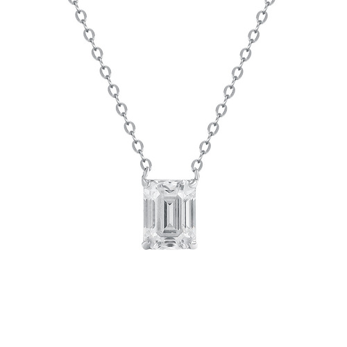 2-Carat Moissanite Pendant Necklace, Emerald Cut, Niche Design, Lightweight & Luxurious 925 Silver, Simple Sugar-Shape Clavicle Chain
