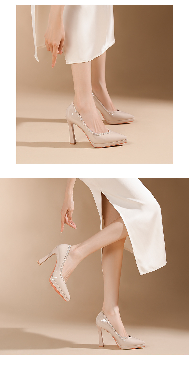 Giày cao gót nữ mũi nhọn đế xuồng platform gót 10 cm — Màu nude - 10CM chi tiết 6