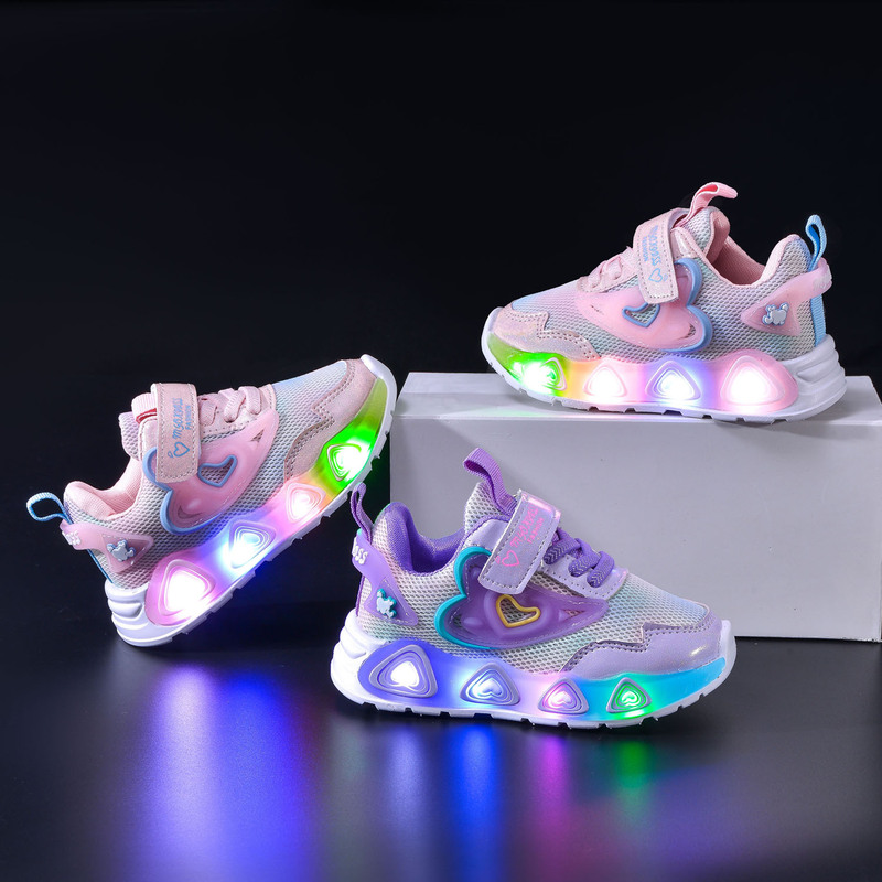 Girls' Shoes 2024 Spring New LEDE Light-up Sports Torre Shoes Small and Medium-sized Kids Trendy Brand Girls Light-up Casual Shoes