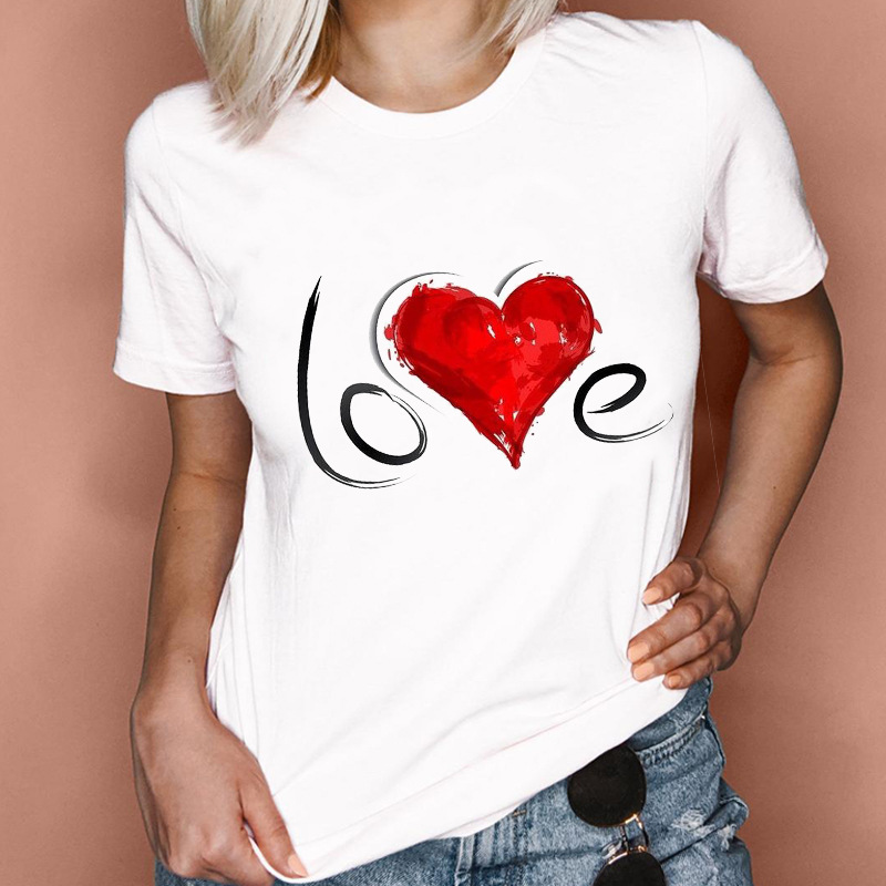 Women's T-shirt Short Sleeve T-shirts Printing Fashion Heart Shape display picture 19