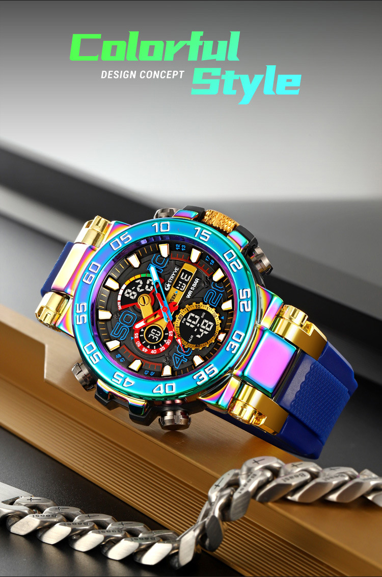 STRYVE Sports Colorful Luminous Chronograph Electronic Waterproof Wrist Watch Metal Case Multifunctional Student Watch 8030_voghion.com