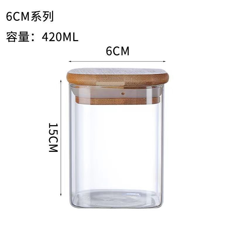 Tanque de almacenamiento de vidrio sellado cuadrado, tanque de té fresco, tanque de almacenamiento de granos, tanque de dulces, tanque de almacenamiento de vidrio de alto silicio