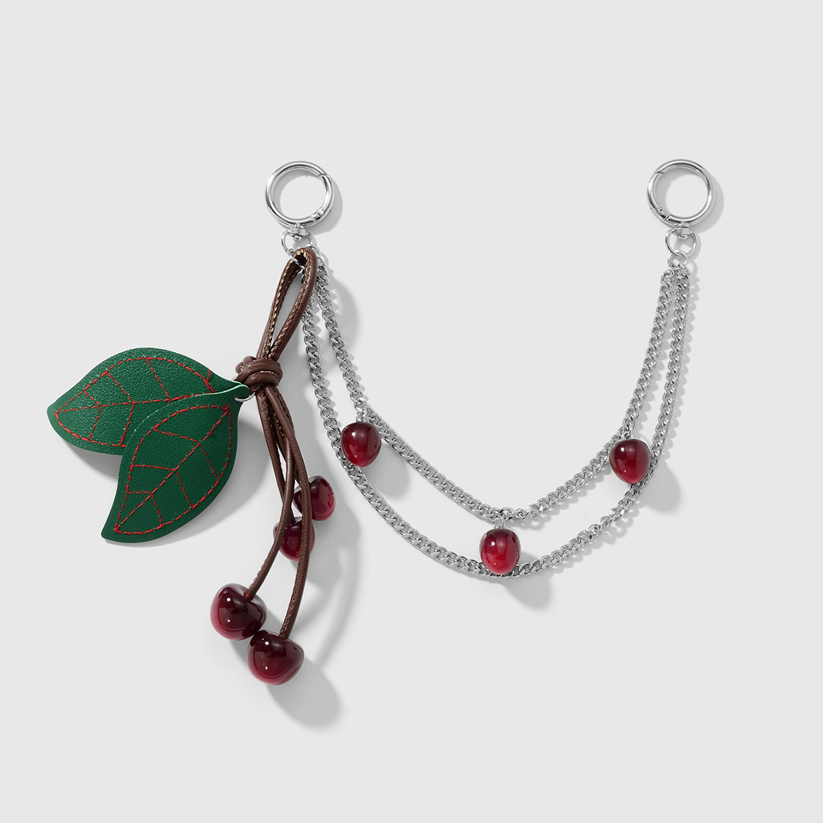 Nuevo y2k exquisito dulce y fresco moda cadena multicolor resina diamantes de imitación destello fino cuero cereza hoja DIY colgante de bolsa