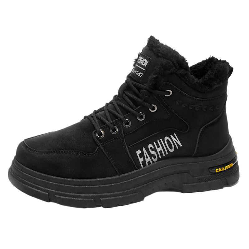 Winter Men's Shoes, Fleece-Lined High-Top Work Shoes, Trendy And Versatile, Thick-Soled, Non-Slip, Extra-Thick, Warm Cot_vogvips.com