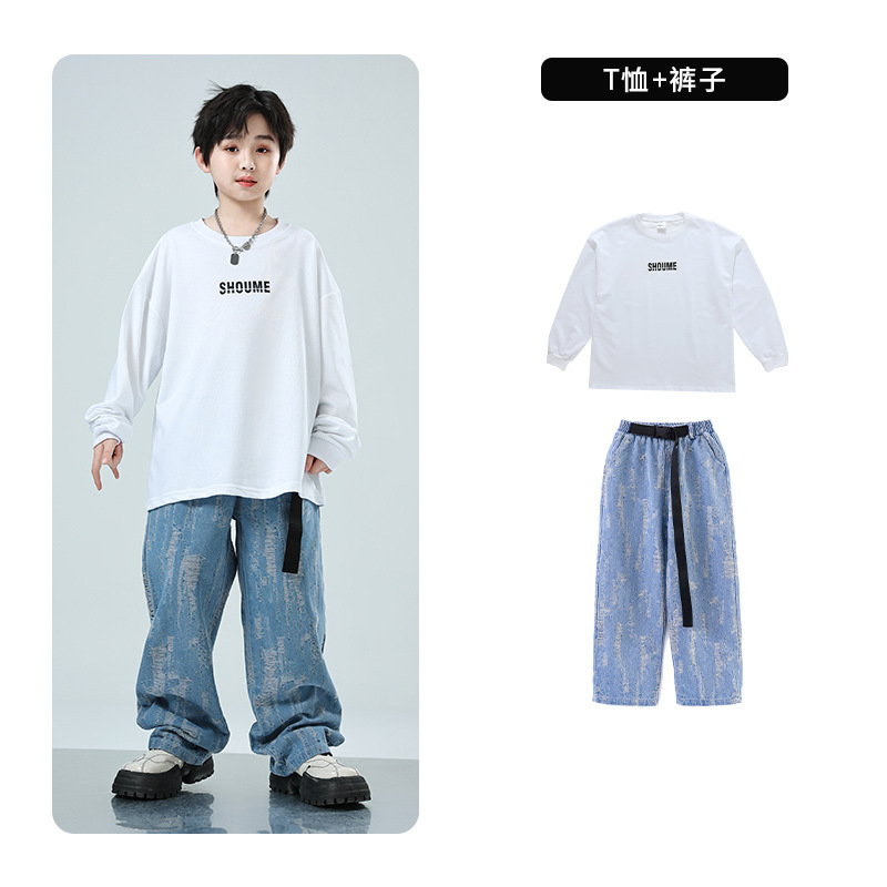 子供の街のダンスの公演服の男女の子供のカウボーイのスーツのジャズのダンスのhiphopの舞台のショーのファッションの服の長袖