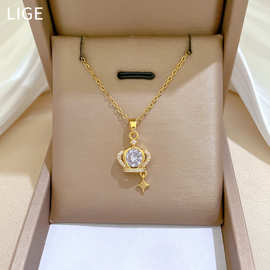 【钛钢】皇冠满钻星星轻奢气质华丽满钻项链女百搭锁骨链钛钢链条