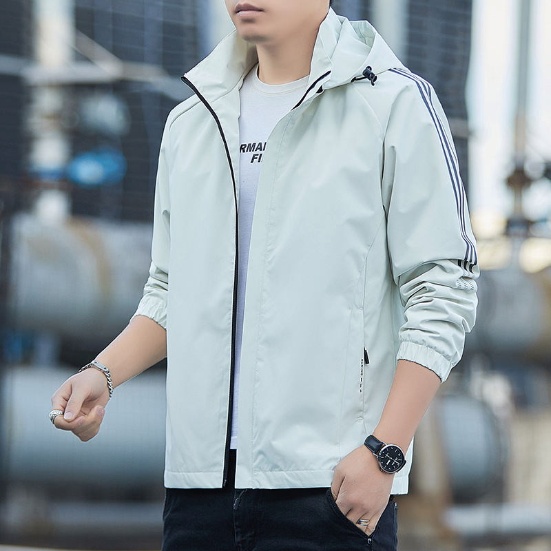 Otoño, chaqueta de tres barras, primavera y otoño, 2025 moda de hombre, chaqueta con capuz, guapo, delgado, casual