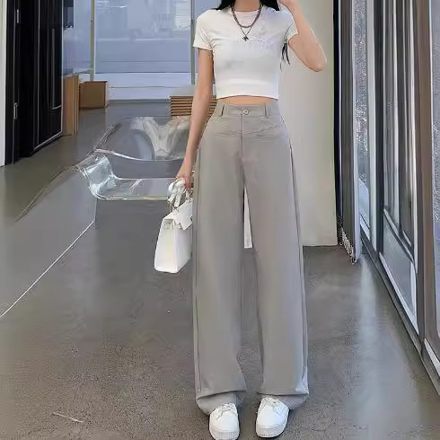 2024 Spring/Summer Cross-Border Trade New High-Waisted Slimming Straight-Leg Pants for Pear-Shaped Figures, Casual Women's Long Pants with Unique Style
