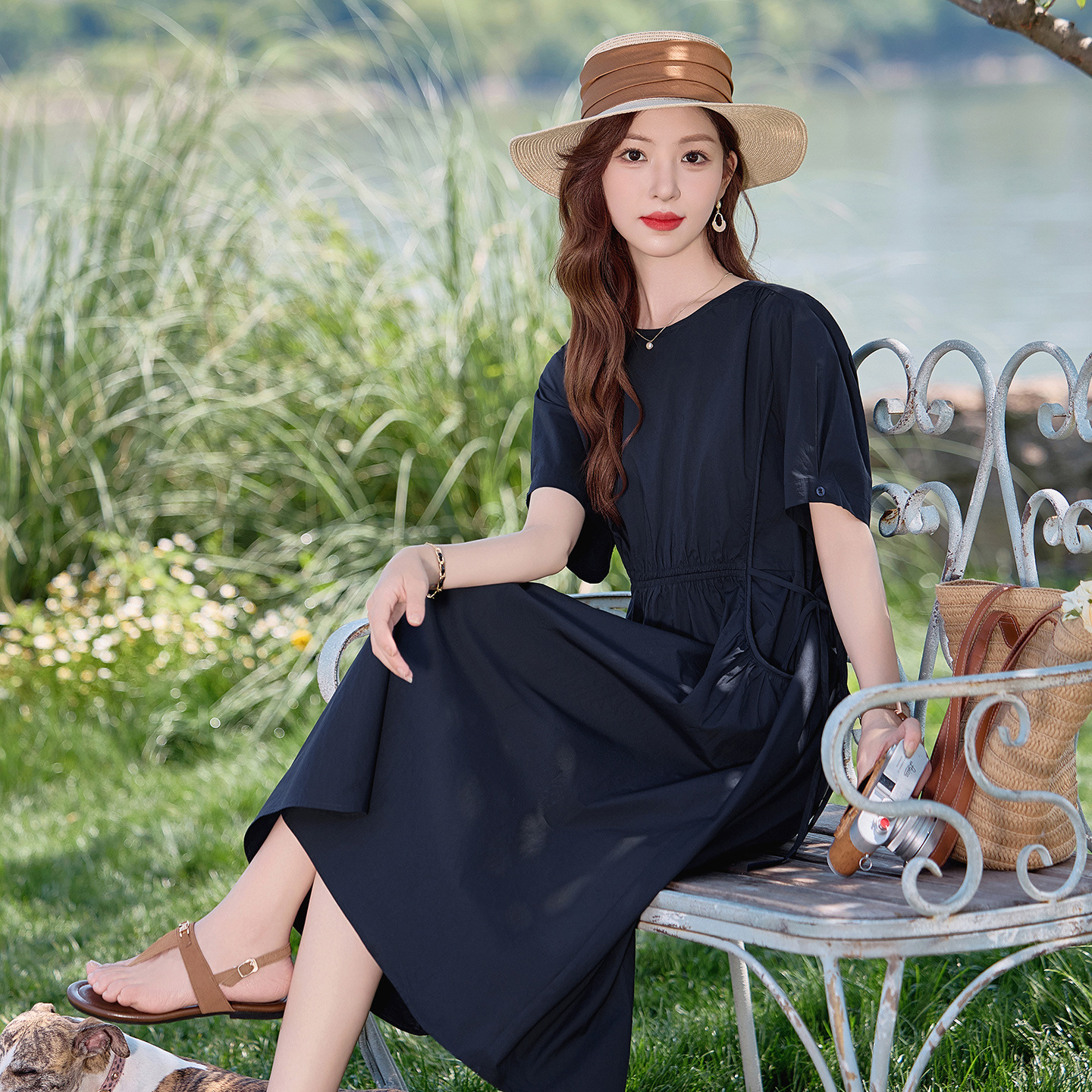 Summer long elegant fashionable fitted trend dress with a round…