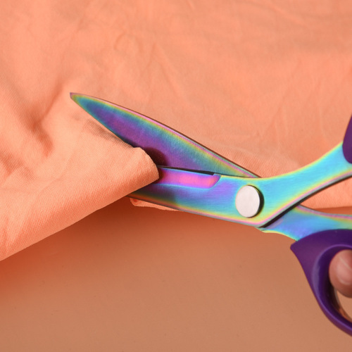 Household stainless steel sewing shears for cutting cloth and clothing, PU leather scissors with titanium process, wholesale cross-border