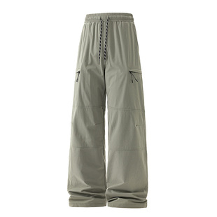 Summer New Men's Casual Pants Hong Kong Style Loose Wide-Leg Pants Japanese Trendy Brand Splicing Drape Smooth Cargo Pants