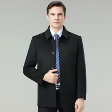 秋冬高档男装夹克外套商务休闲双面呢翻领行政职业中老年爸爸茄克