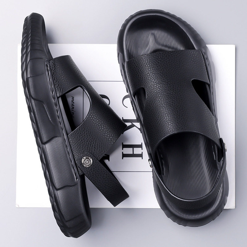 Dép sandal nam da bò lớp đầu mũi hở đế dày, dép đi biển da mềm đế êm — GA05 màu nâu, GA05 màu đen