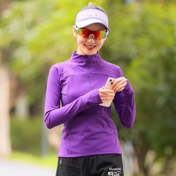 Autumn and Winter Stand-Up Collar Half-Zip Outdoor Running Training Sports Fitness Training Clothing Pocket Jacket C001 Windproof
