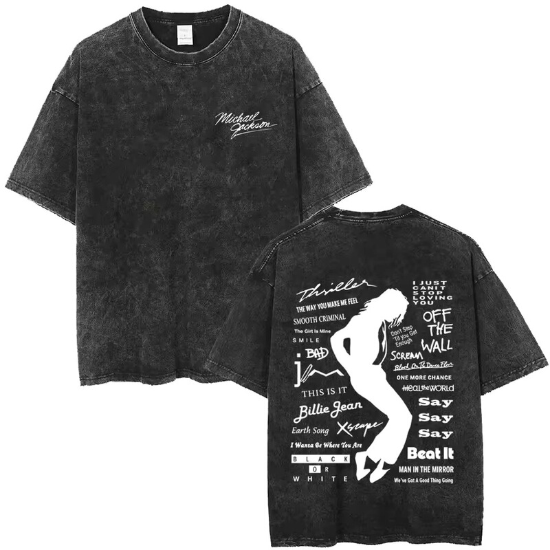 Washed Vintage Michael Jackson Music Album Logo Graphic T-Shirt for Men and Women Retro Gothic Rock Washed Vintage Michael Jackson Music Album Logo Graphic T-Shirt for Men and Women Retro Gothic Rock