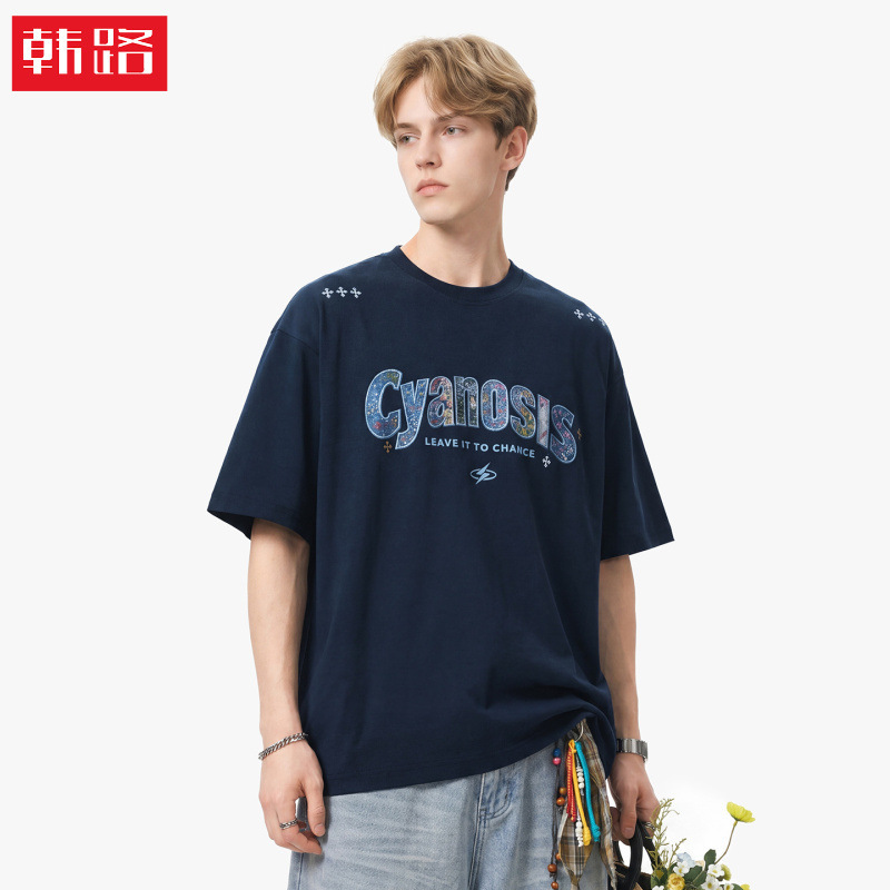 American retro street style short-sleeve T-shirt for men, new summer model, loose and casual, versatile, pure cotton short-sleeve tee