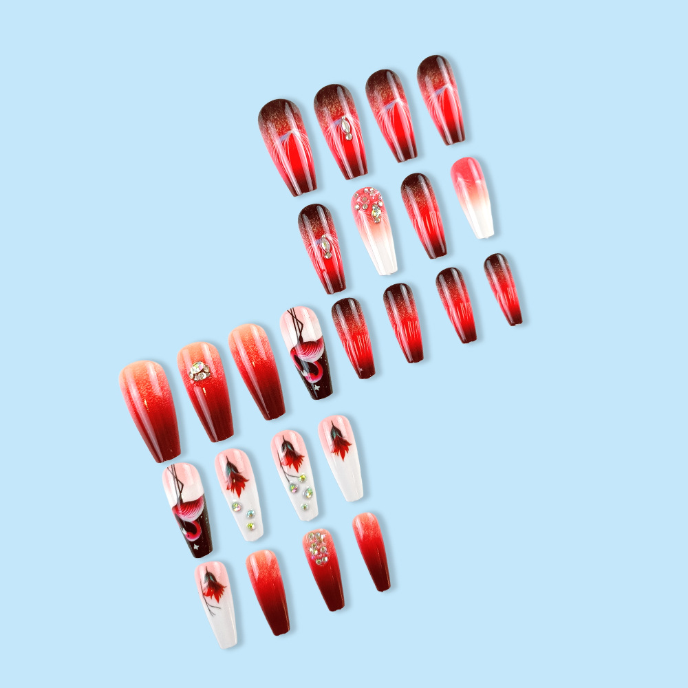 Extensiones de uñas largas estilo ballet, pegatinas de uñas rojo picante con diseño de cisne, pegatinas de uñas con diamantes de imitación, uñas postizas. image 5