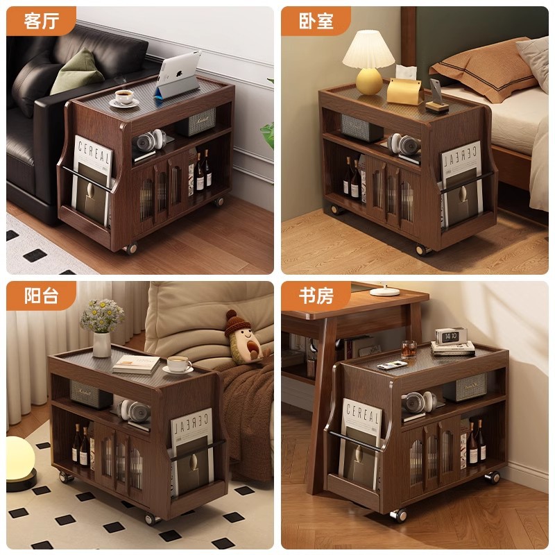 Mesa de centro, sala de estar móvil, bocadillos, cochecito, apartamento pequeño, sofá, mesa lateral, estante, mesa de té con ruedas, armario lateral junto a la cama