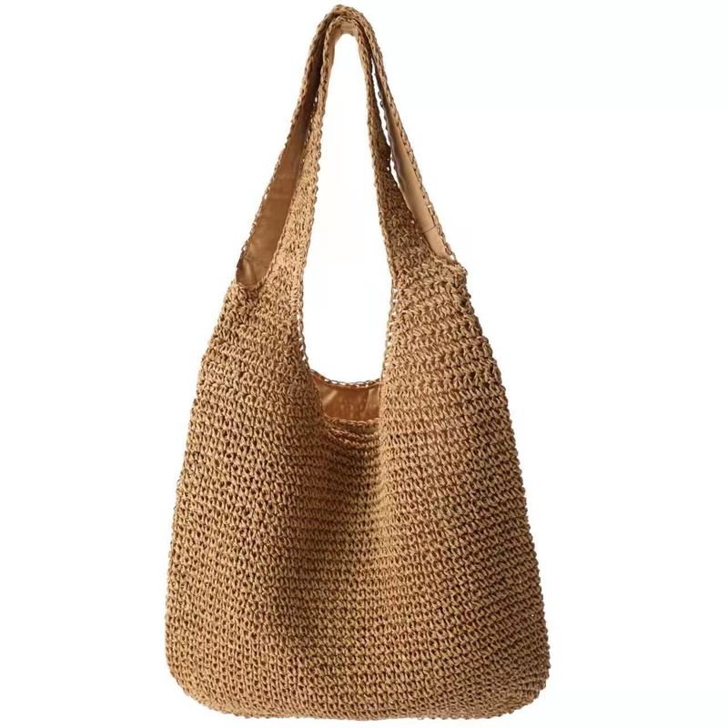 New Casual Large-Capacity Single-Shoulder Straw Bag, Simple Tote Solid Color Woven Bag, Women's Beach Bag in Seaside Resort Style New Casual Large-Capacity Single-Shoulder Straw Bag, Simple Tote Solid Color Woven Bag, Women's Beach Bag in Seaside Resort Style