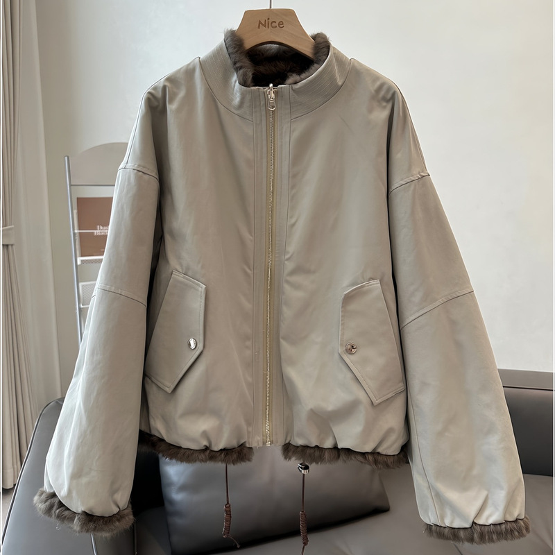 2025新款冬季进口整皮兔毛皮草皮毛一体两面穿年轻款休闲派克服女|undefined