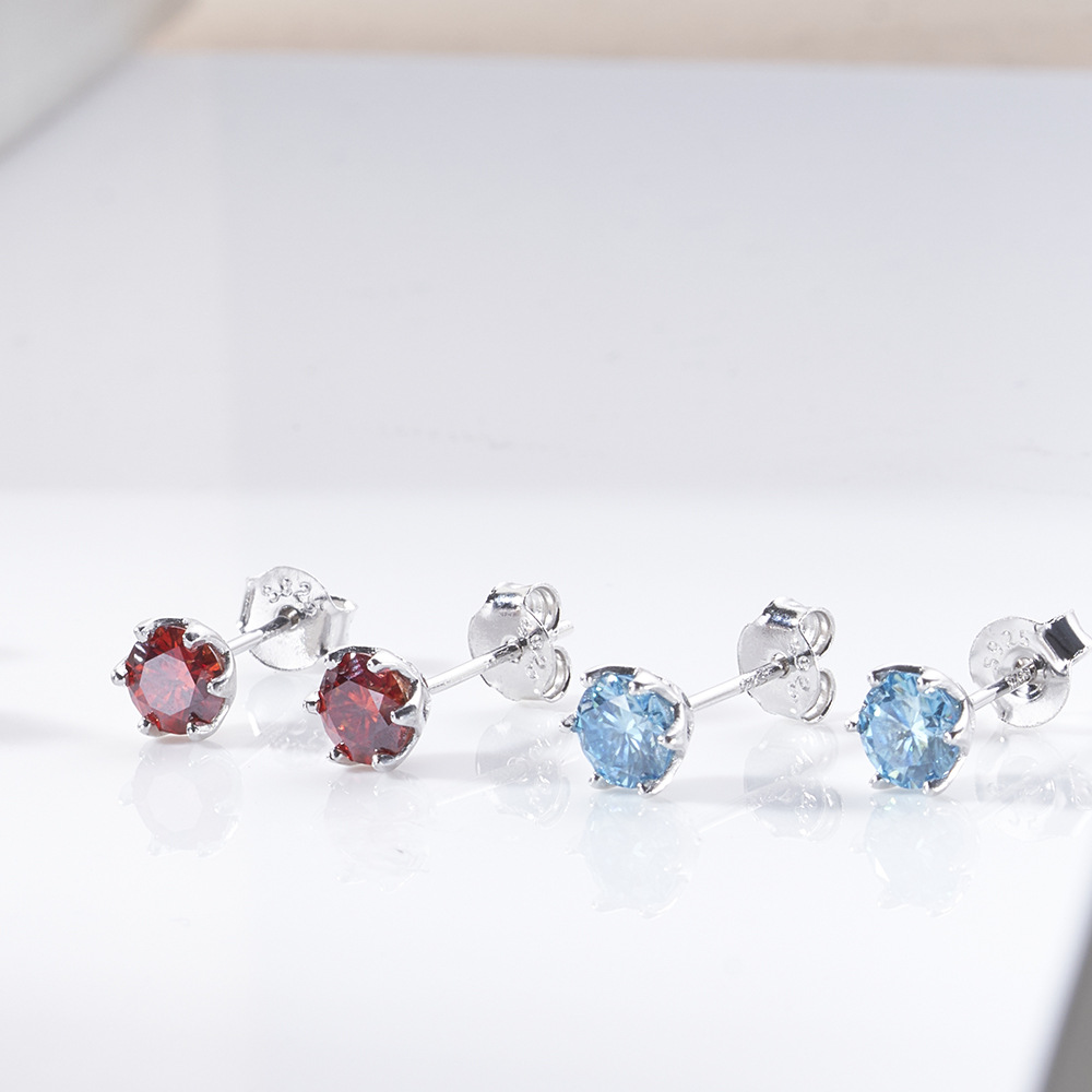 Transfronterizo S925 plata 1 quilate D color moissanita azul verde blanco moissanita clásica orejas de seis garras