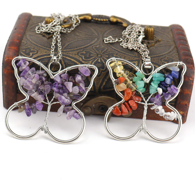 Ethnic Style Butterfly natural stone Pendant Necklace 1 Piece