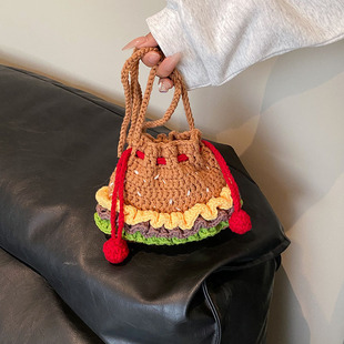 Knitted Wool Bag Internet Popular Finished Hamburg Design Style Accessories Bag Family Bag Boys and Girls Crossbody Bag