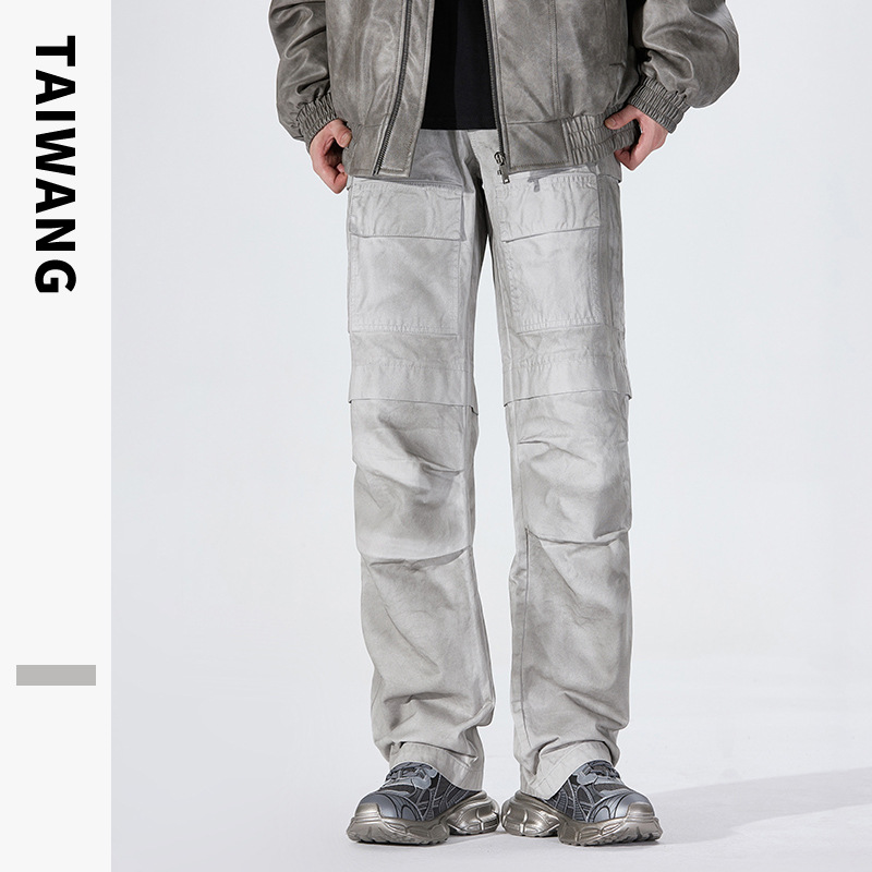 Abbigliamento maschile Abbigliamento maschile 2024 Tuta retrò americana Autunno e inverno Pantaloni dritti larghi multitasche tinti sporchi da uomo_voghion.com