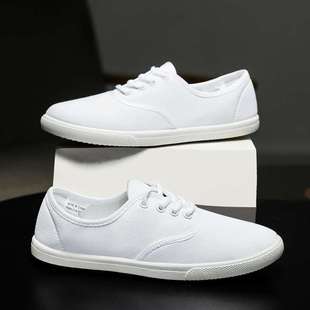 White Sports Shoes for Men and Women, Classic Canvas Casual Student High School Entrance Examination Martial Arts Shoes, Training Running Shoes, White Shoes, Track and Field Shoes