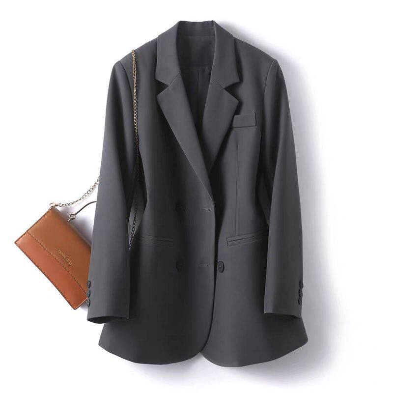 Áo vest nữ dáng suông cổ vest tay dài phối túi, phong cách thanh lịch công sở — Màu nâu, Màu trắng nhạt, màu mâm xôi, màu xanh hoàng gia
