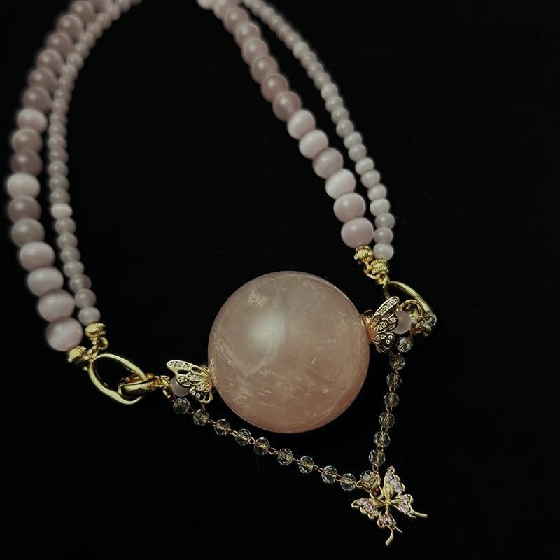 RORY原创设计「她与法拉」小众饰品粉水晶球项圈两用链条