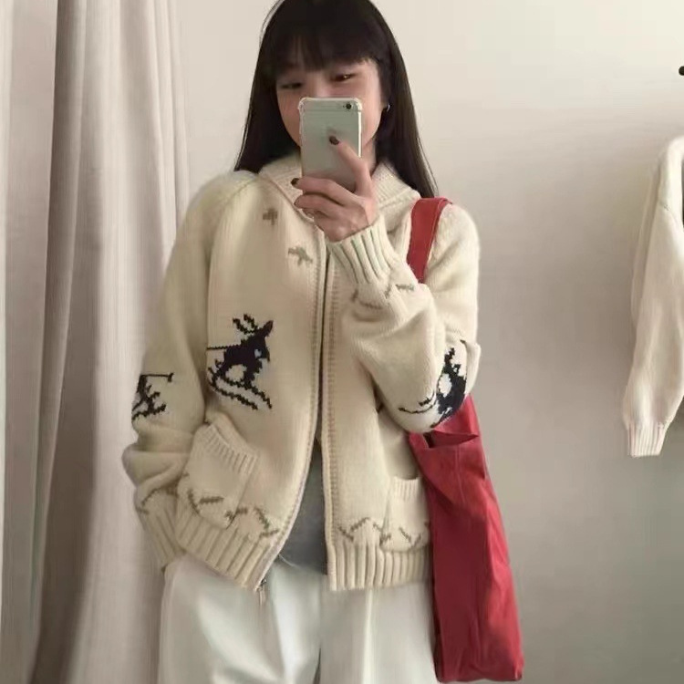 2025 New Autumn and Winter Women's Ski Jacquard Zipper Sweater Cardigan Women's Korean Fashion Elegant Knitted Jacket 2025 New Autumn and Winter Women's Ski Jacquard Zipper Sweater Cardigan Women's Korean Fashion Elegant Knitted Jacket