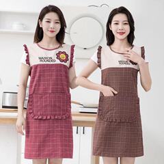 High-end pure cotton cardigan apron, breathable home kitchen anti-stain apron, new style, added length and width, for cooking, home waist apron