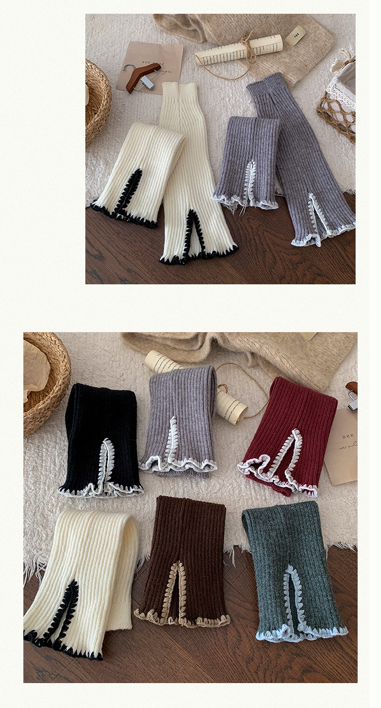 Scaldamuscoli Bootshang Calzini di cotone per donna Autunno e inverno Calzini di lana spessa Coprigambe Retro Aperto Colore abbinato Calzini pesanti caldi al polpaccio_voghion.com